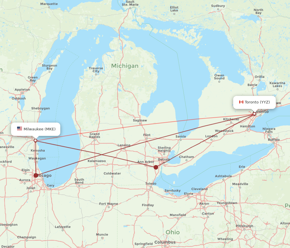 YYZ-MKE flight routes