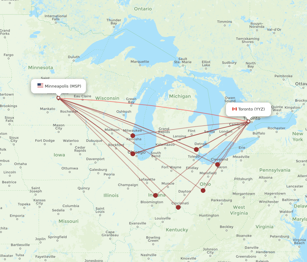 YYZ-MSP flight routes