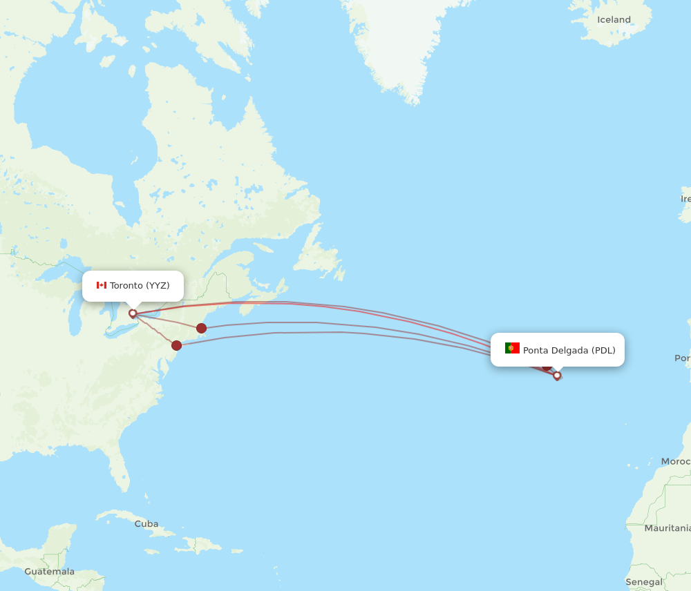 YYZ to PDL flights and routes map