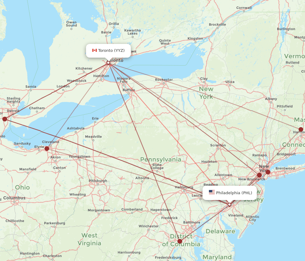 YYZ-PHL flight routes