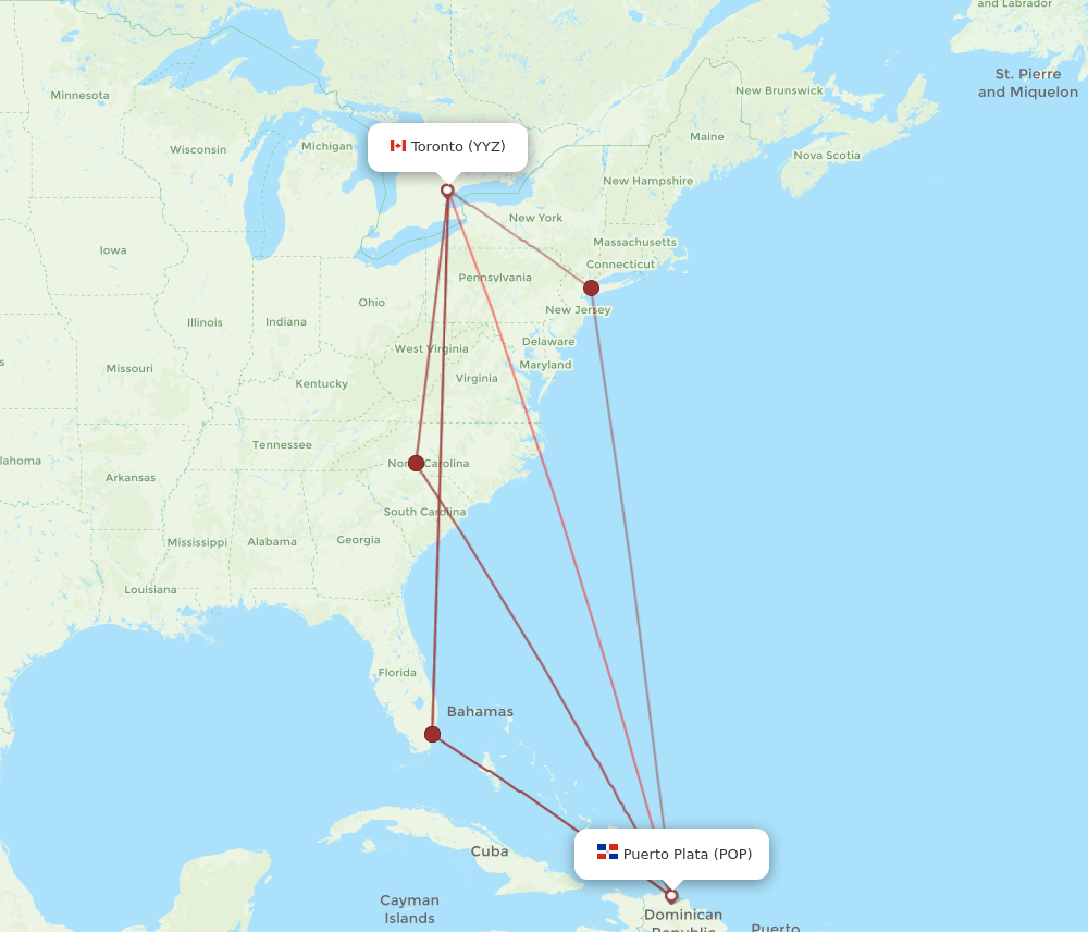 YYZ to POP flights and routes map