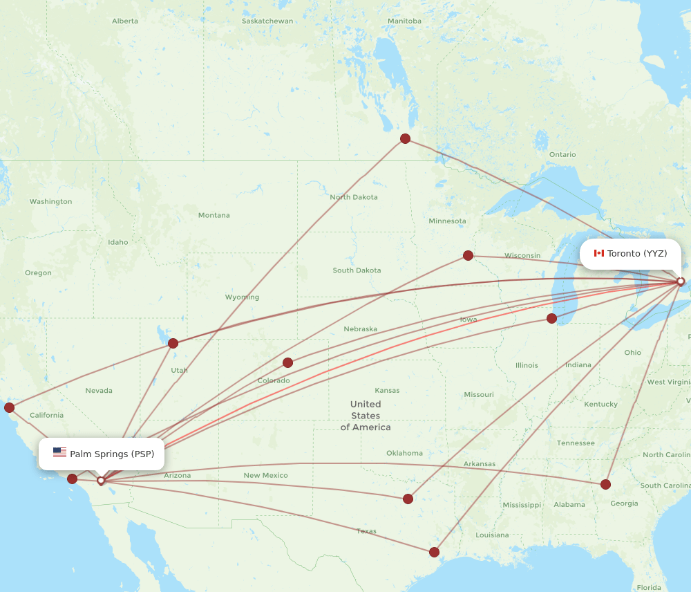 YYZ to PSP flights and routes map