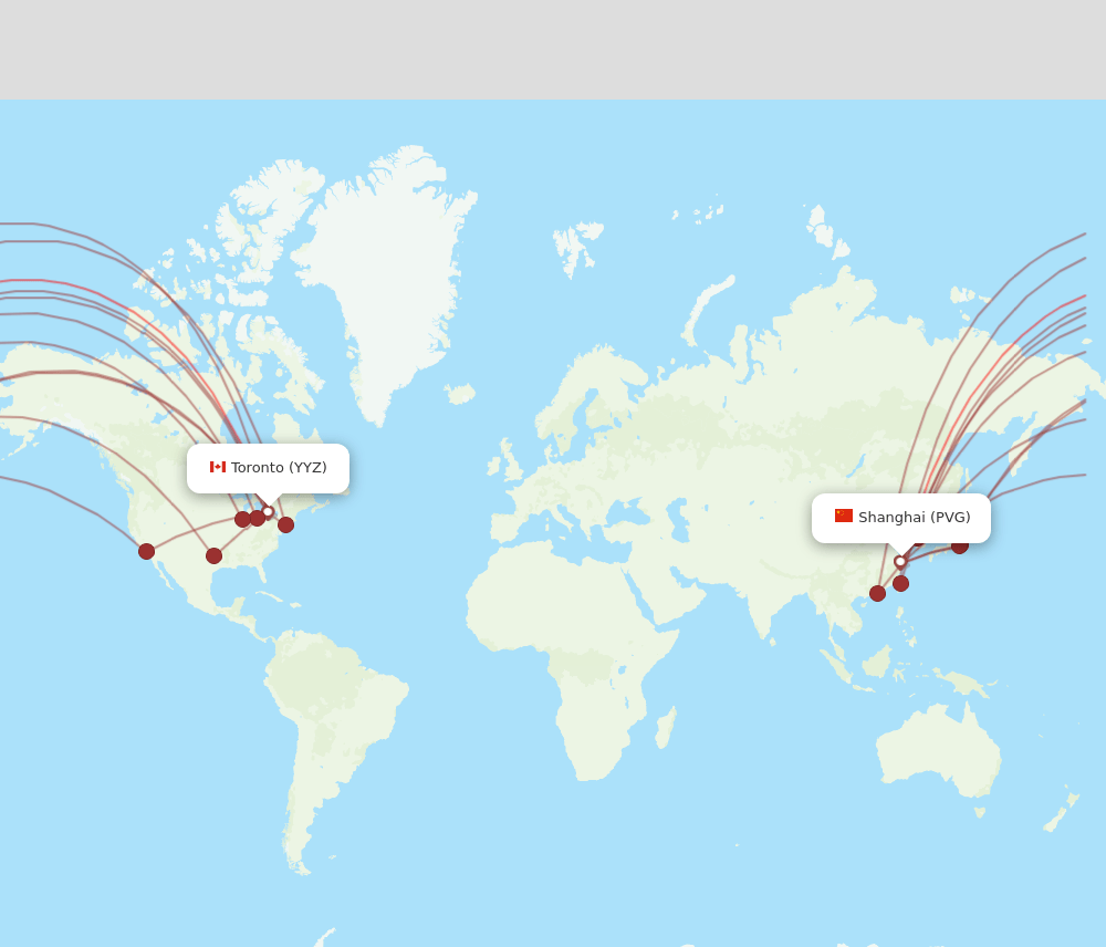 YYZ to PVG flights and routes map