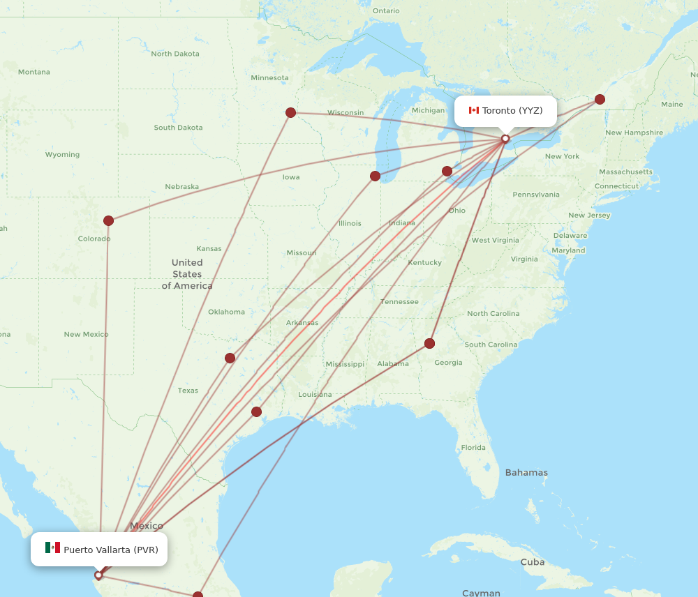 YYZ to PVR flights and routes map