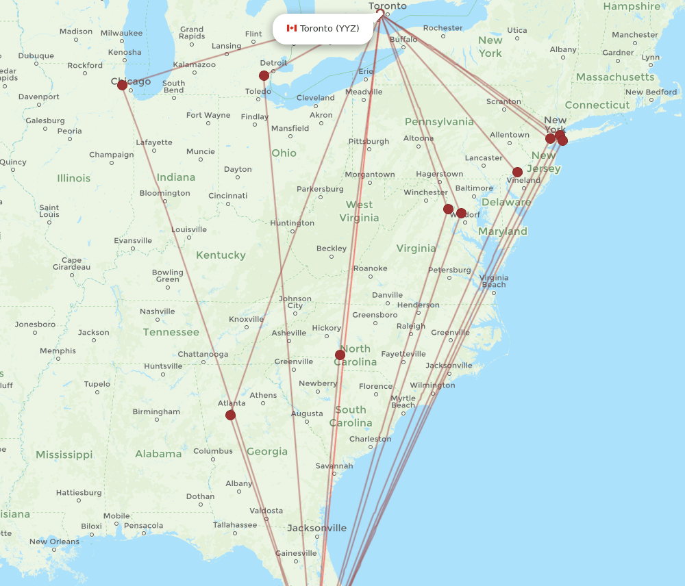 YYZ to RSW flights and routes map