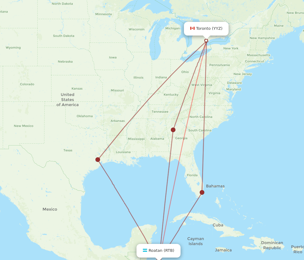 YYZ-RTB flight routes