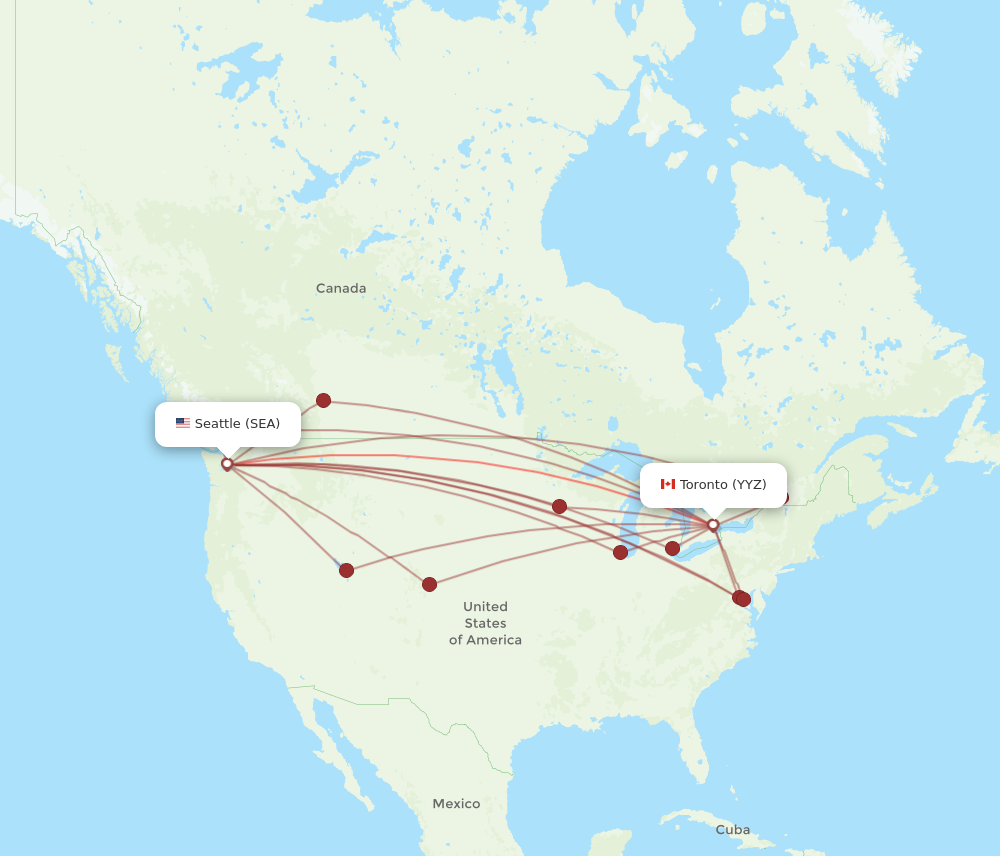 YYZ to SEA flights and routes map