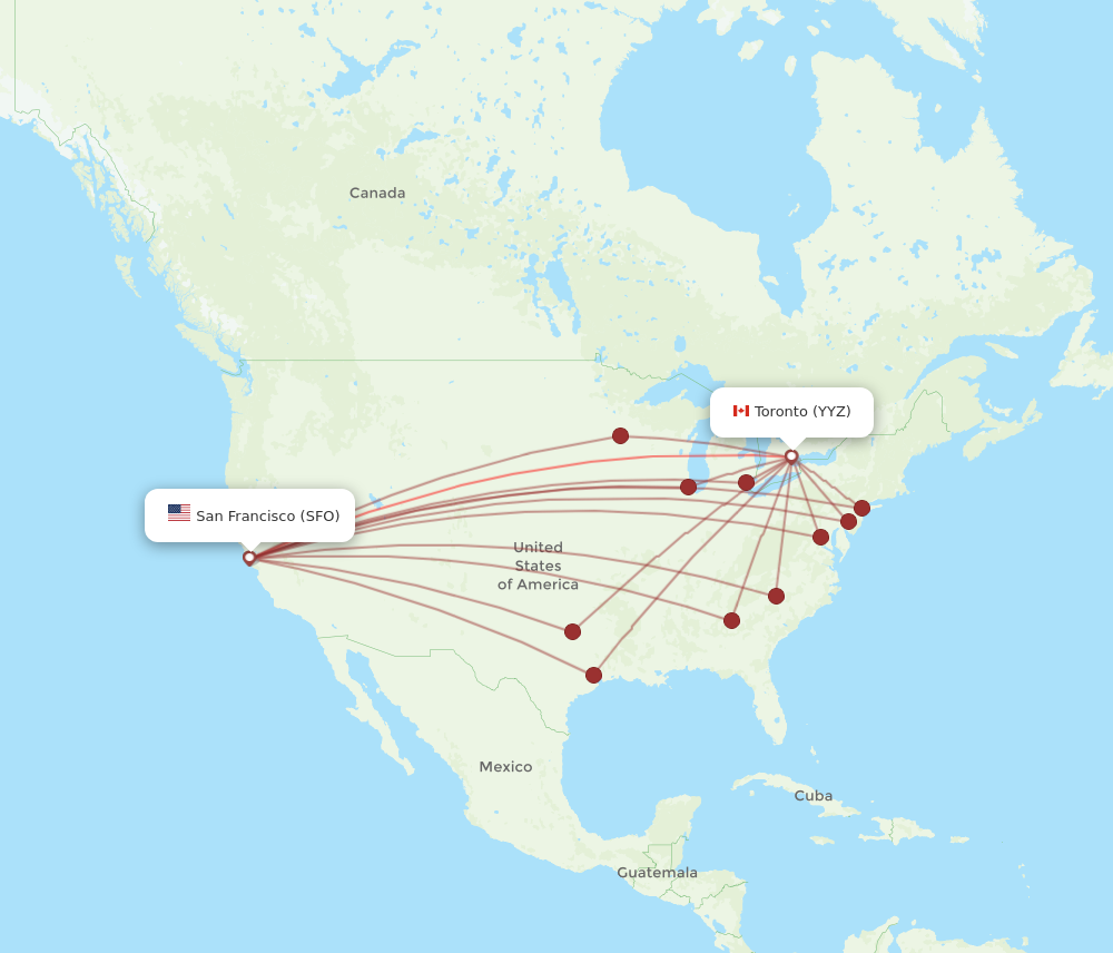 YYZ to SFO flights and routes map