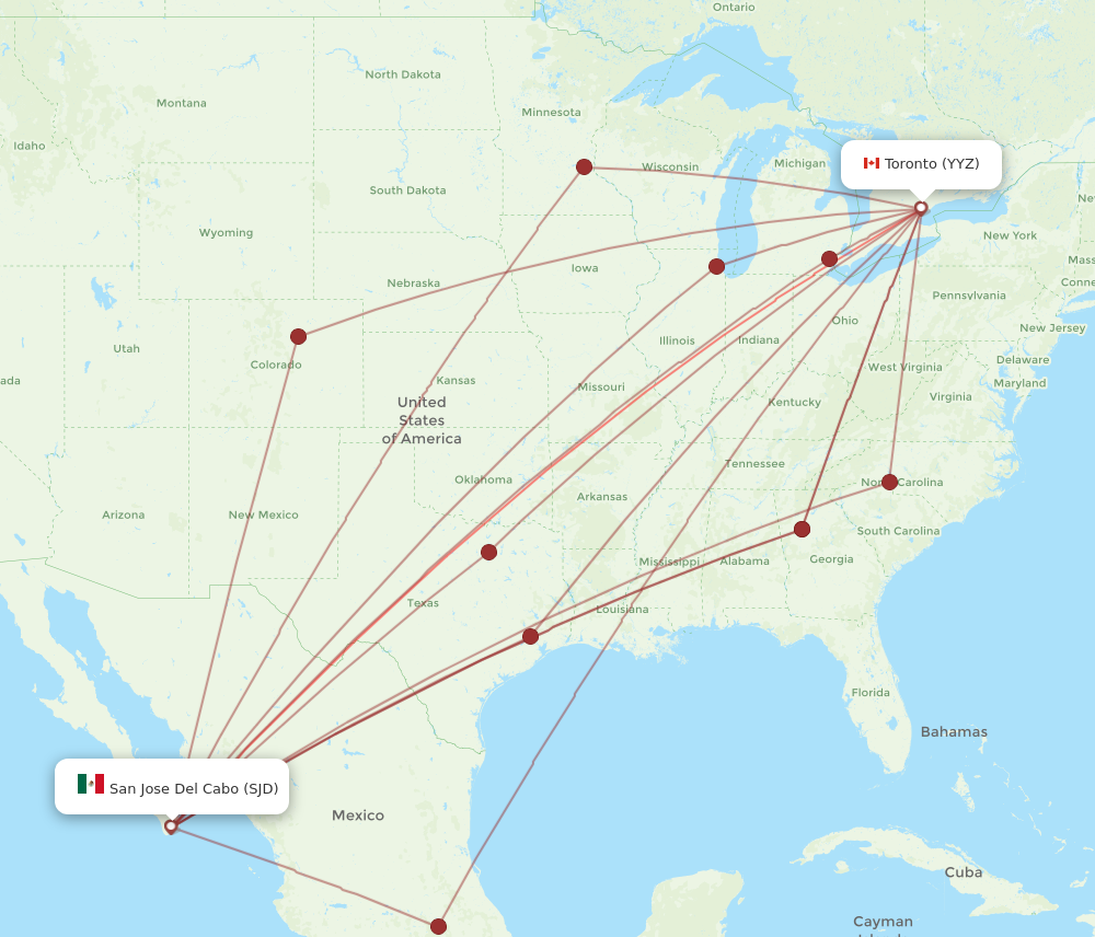 YYZ to SJD flights and routes map