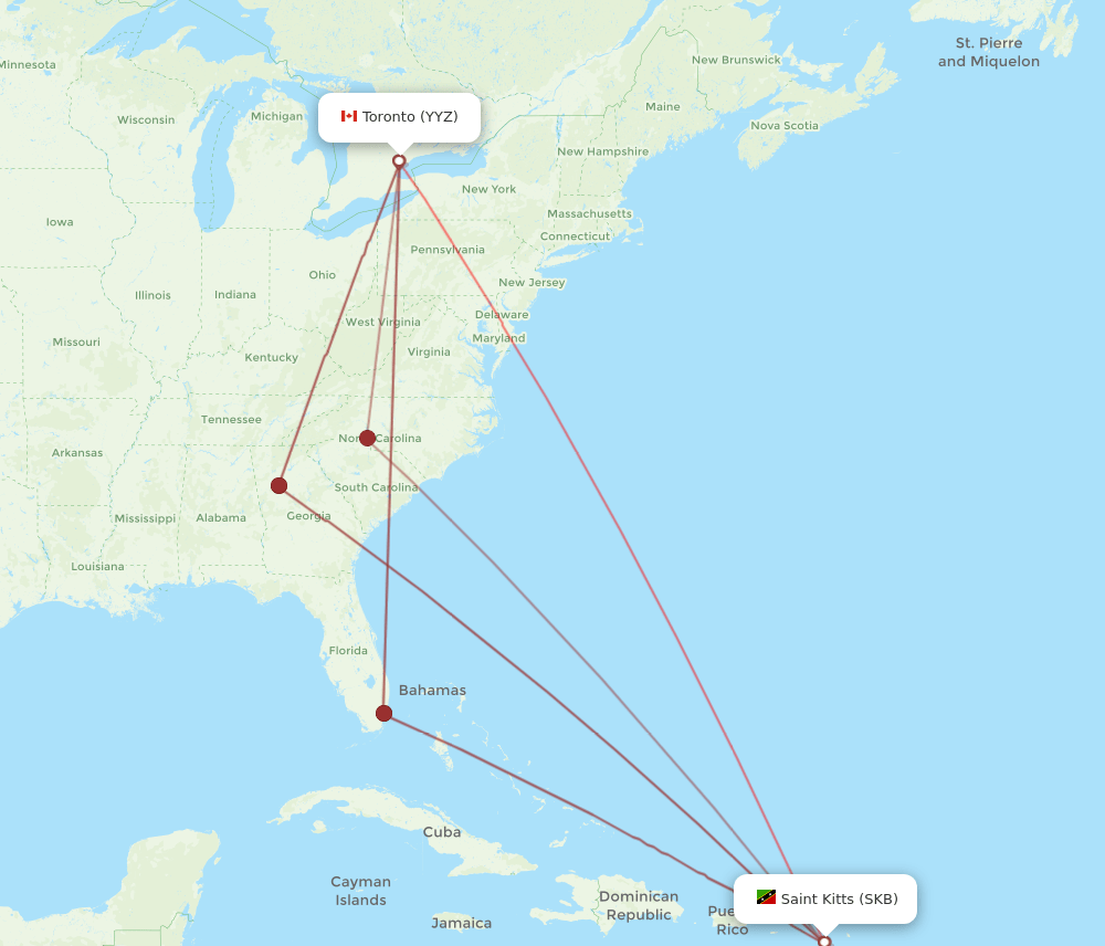 YYZ to SKB flights and routes map