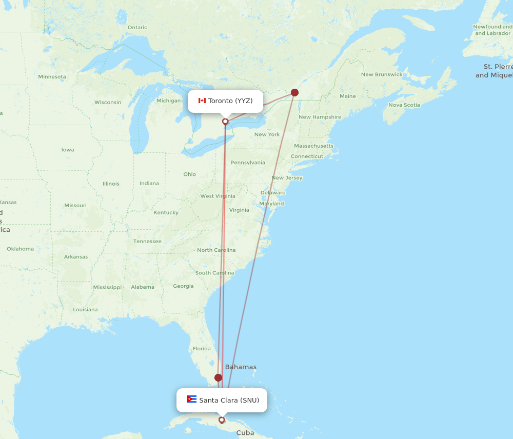 YYZ to SNU flights and routes map