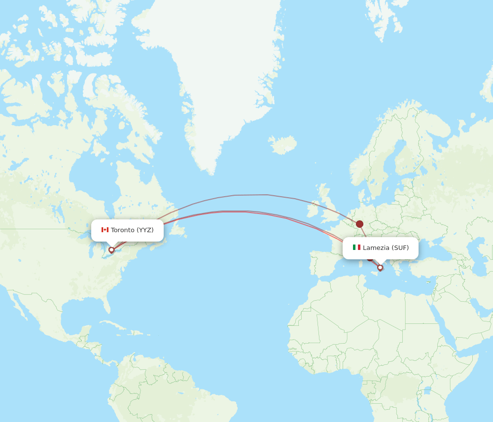 YYZ to SUF flights and routes map