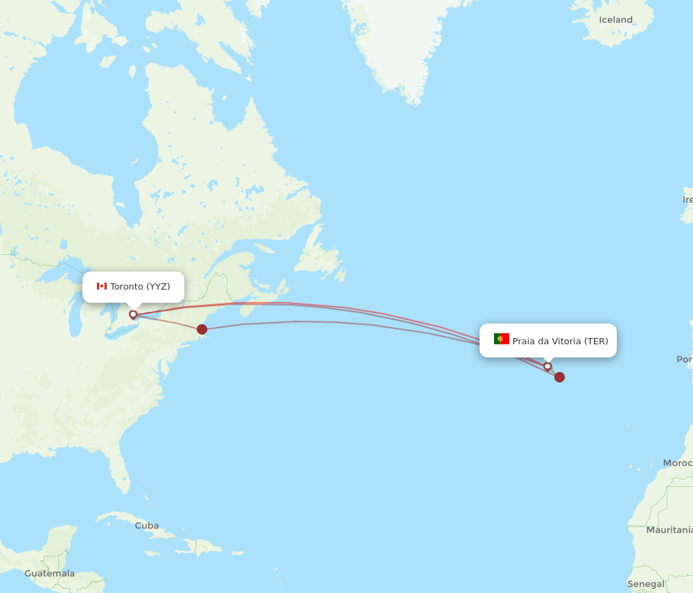 YYZ to TER flights and routes map