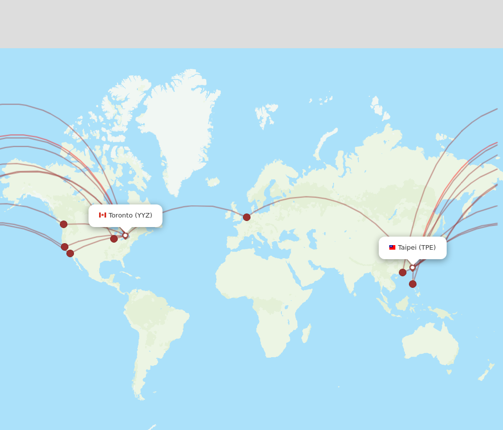 YYZ to TPE flights and routes map