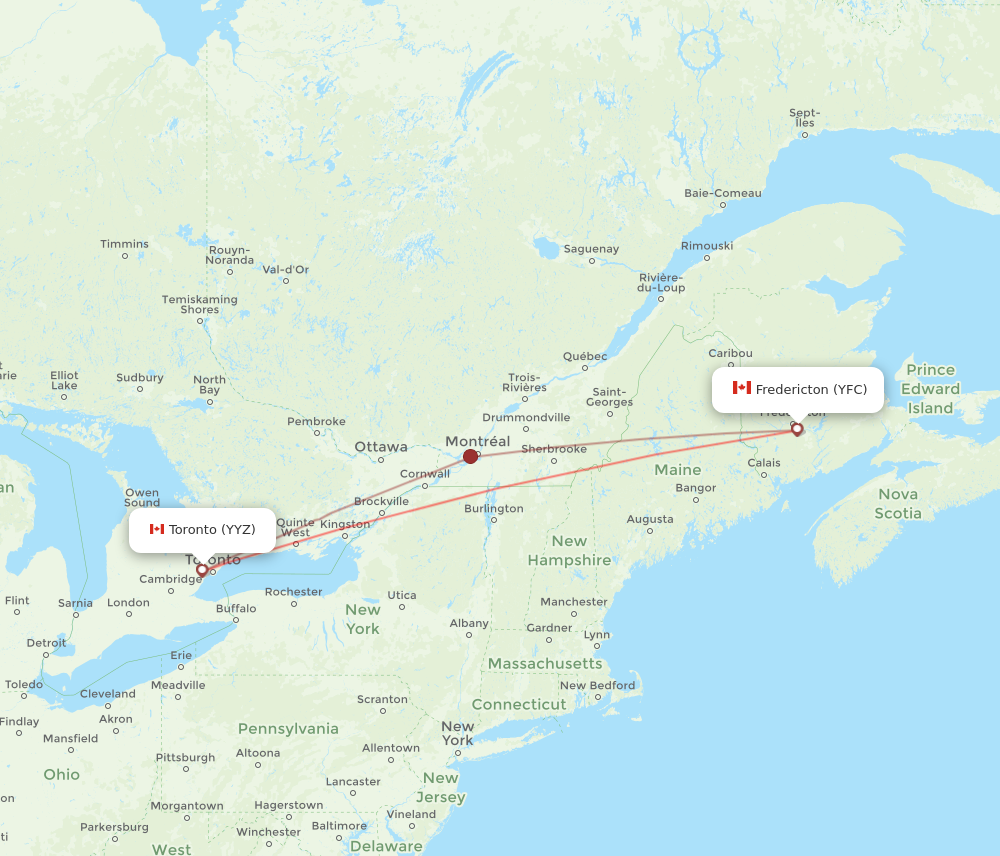 YYZ to YFC flights and routes map