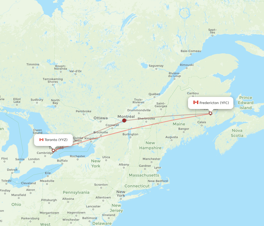 YYZ-YFC flight routes