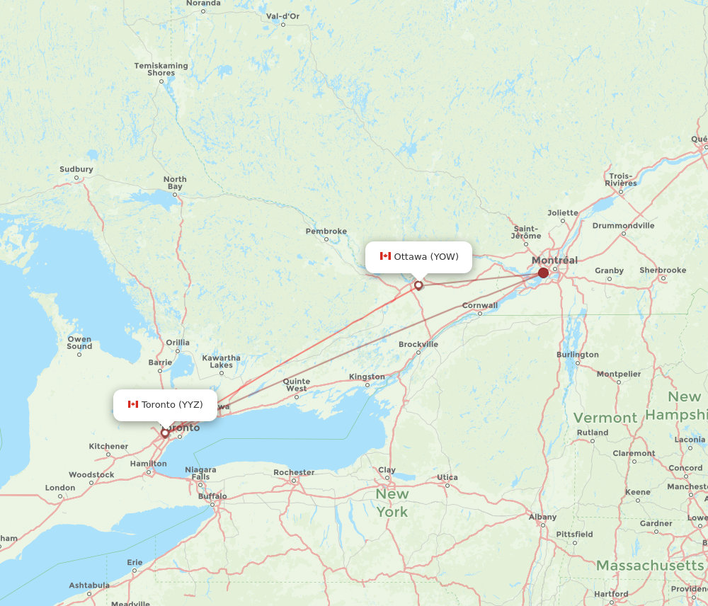 Toronto - Ottawa route map and flight paths