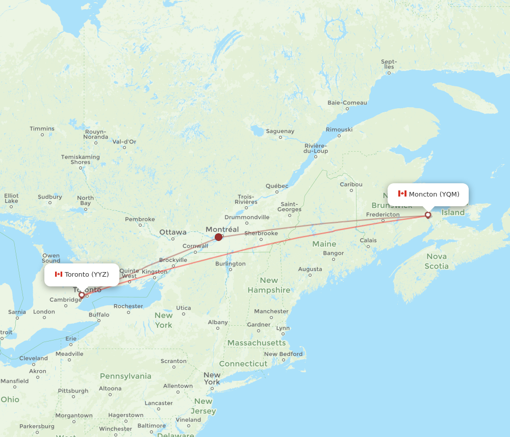 YYZ to YQM flights and routes map