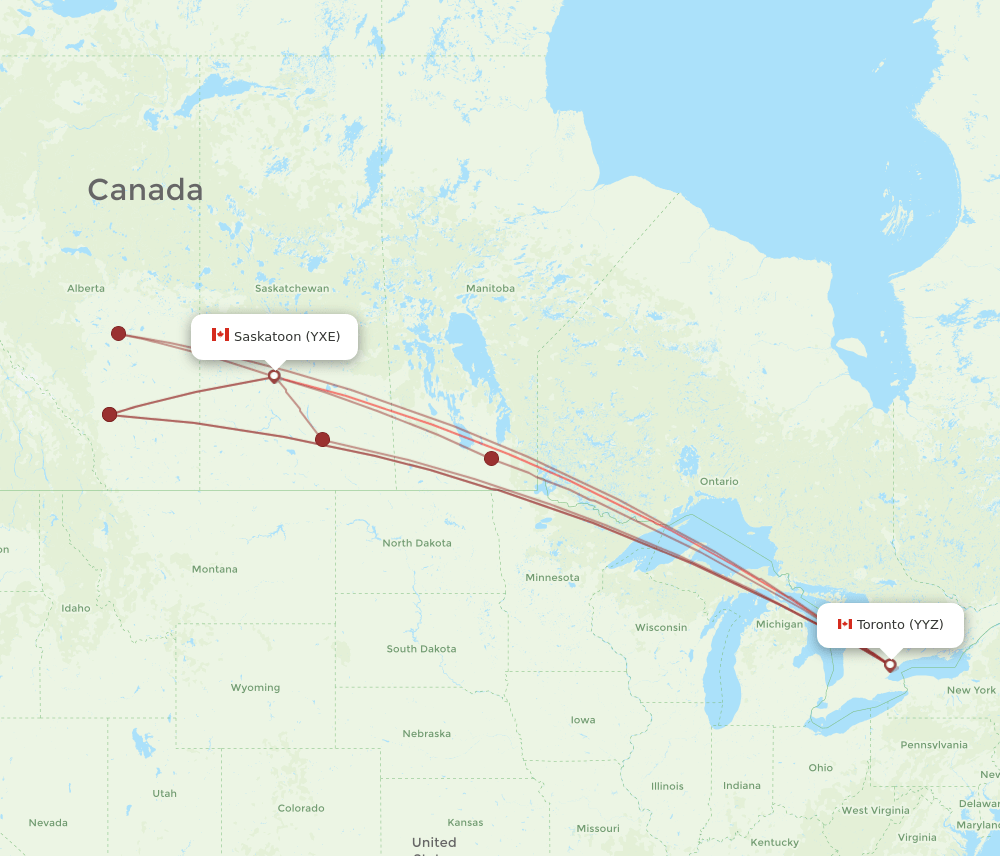 YYZ-YXE flight routes