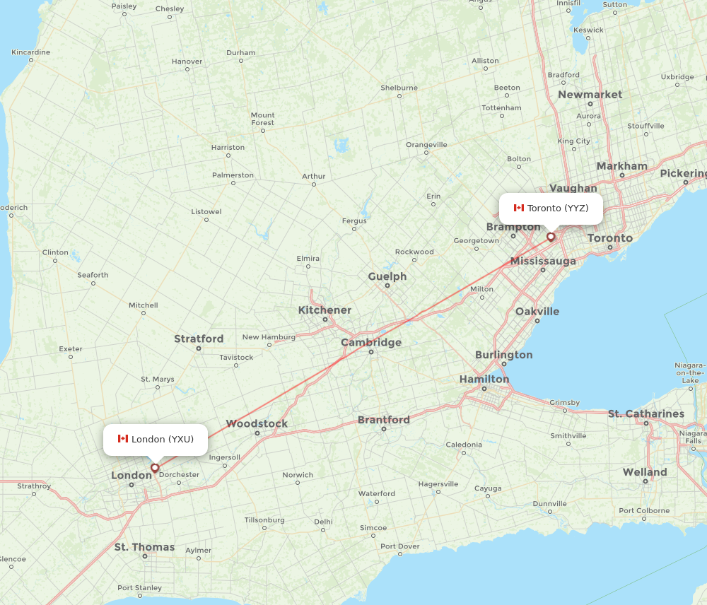 YYZ to YXU flights and routes map
