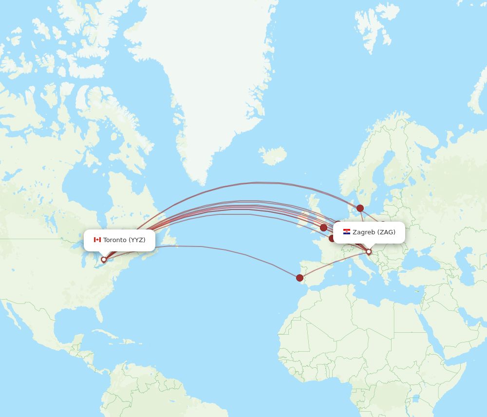 YYZ-ZAG flight routes