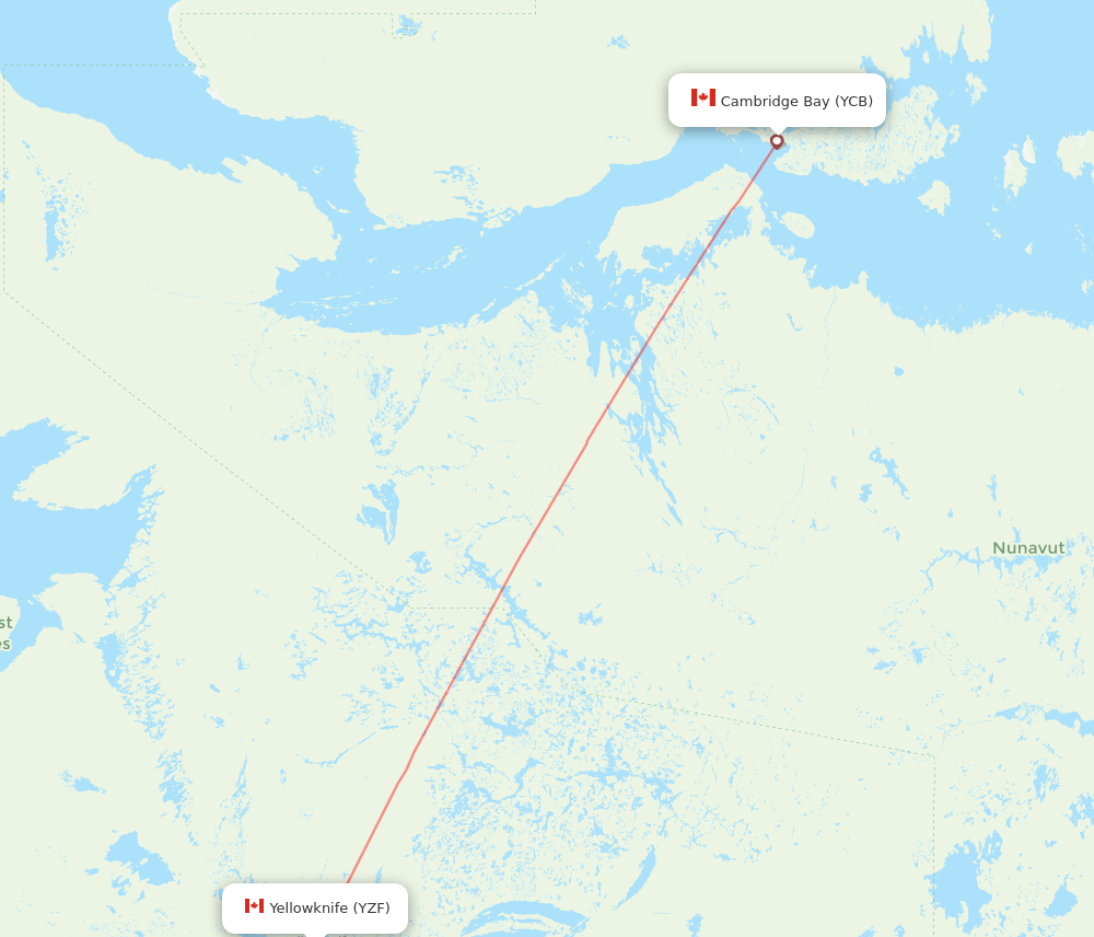 Yellowknife - Cambridge Bay route map and flight paths