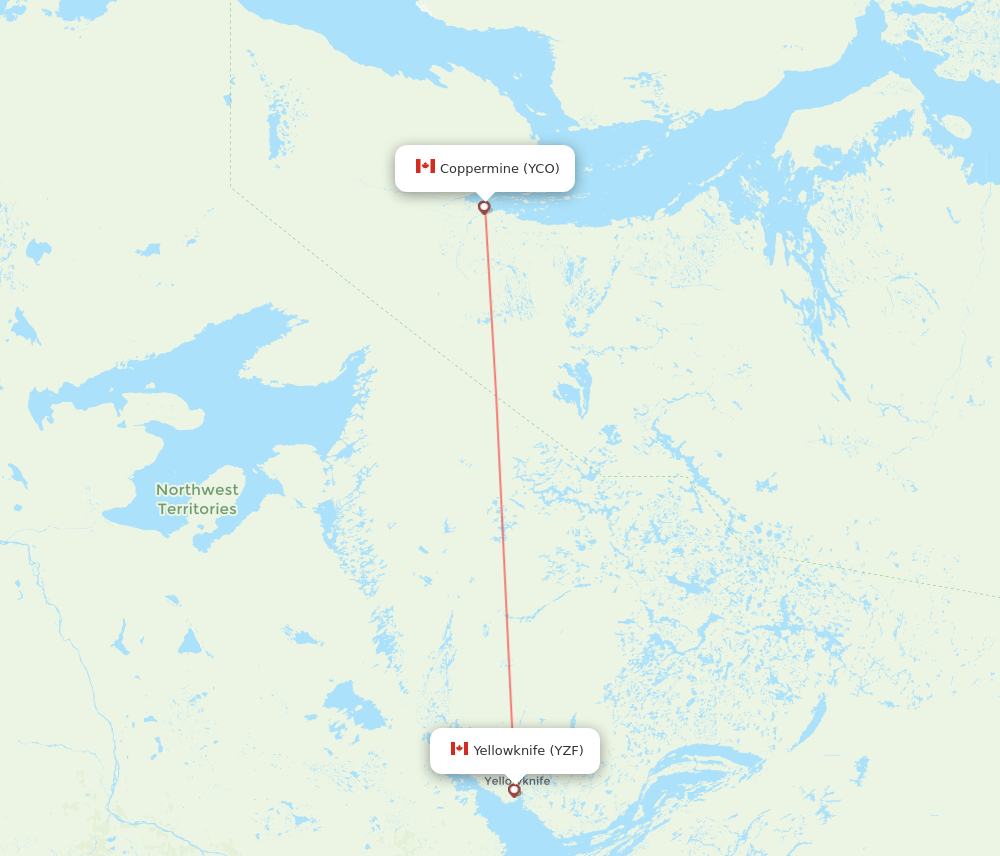 YZF to YCO flights and routes map