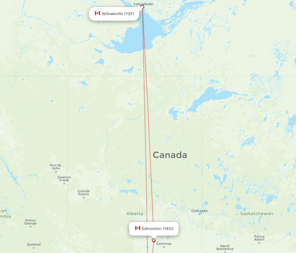 YZF to YEG flights and routes map