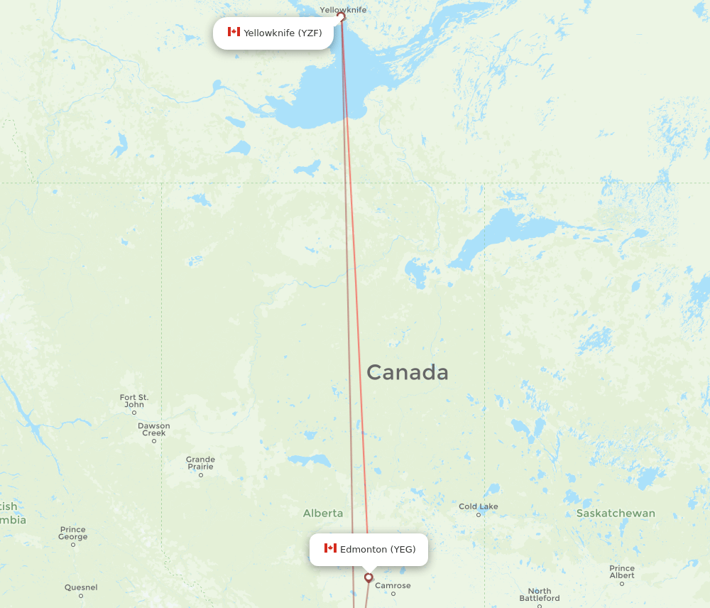 YZF-YEG flight routes