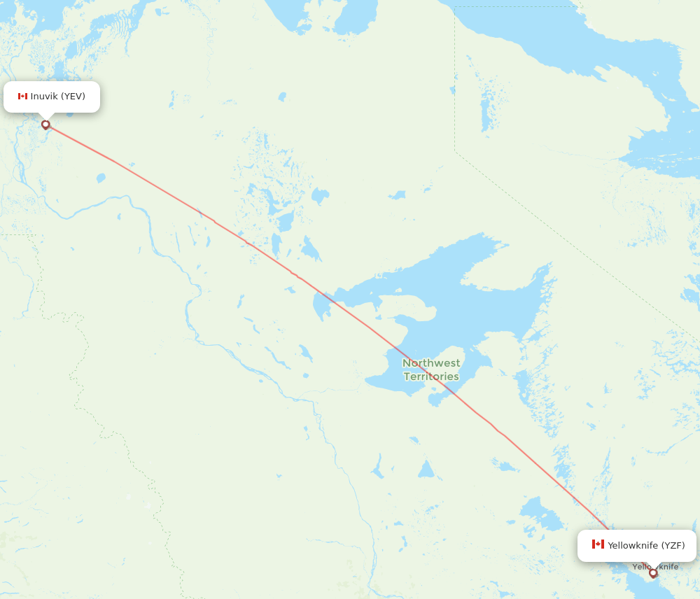 Yellowknife - Inuvik route map and flight paths