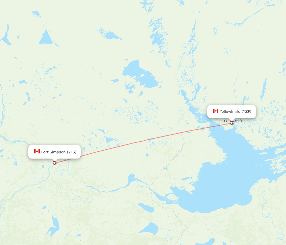 Yellowknife - Fort Simpson route map and flight paths