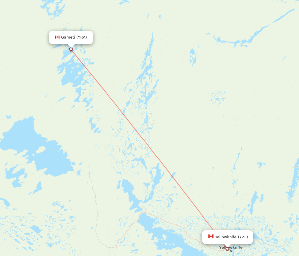 YZF to YRA flights and routes map