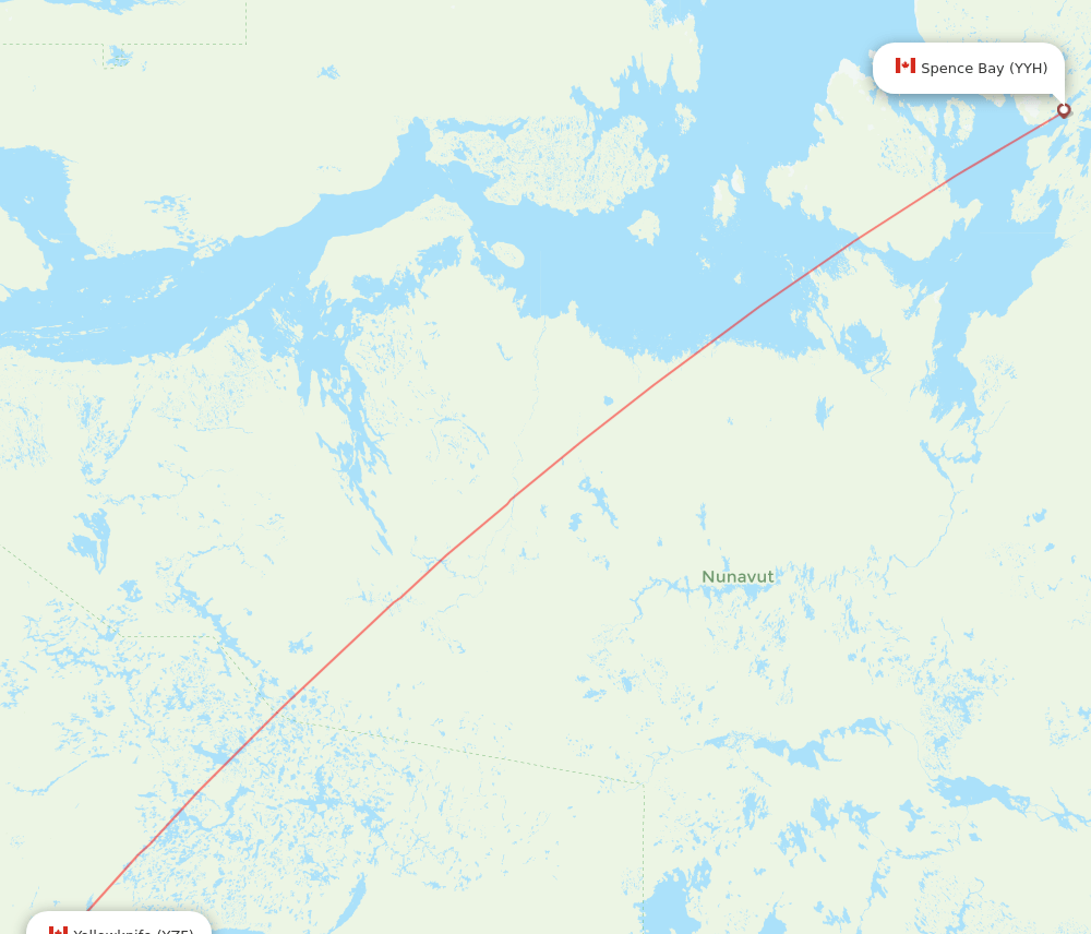 Taloyoak - Yellowknife route map and flight paths
