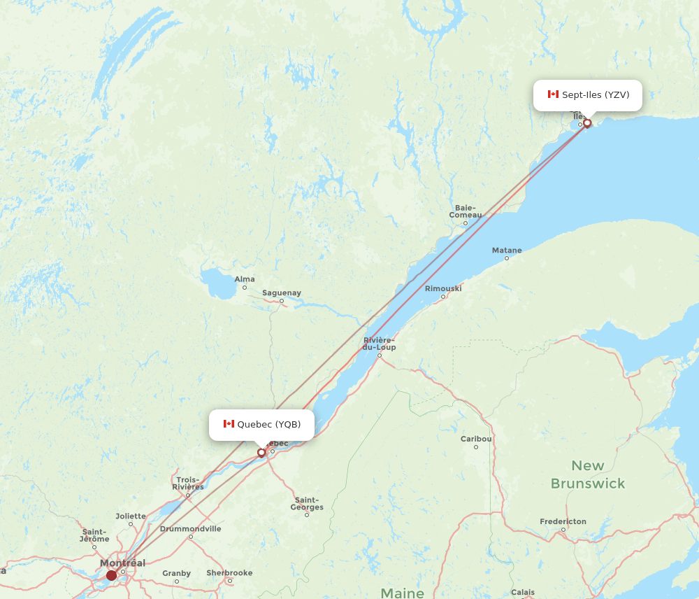 YZV to YQB flights and routes map