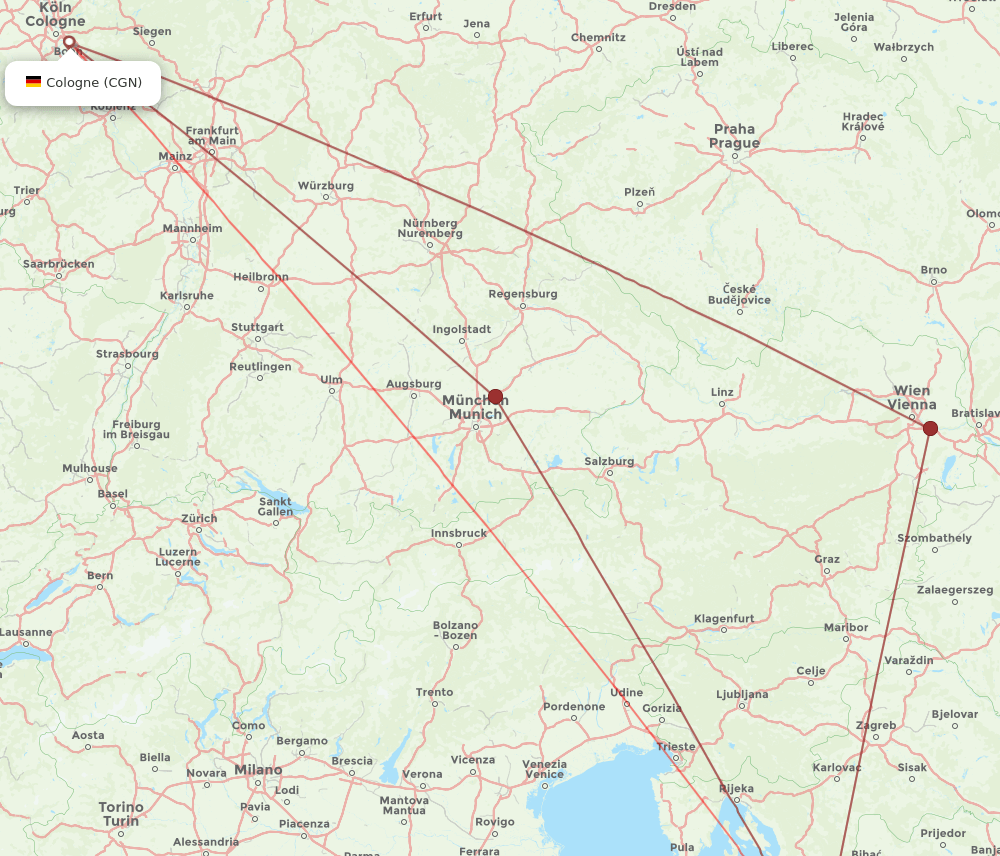 ZAD-CGN flight routes