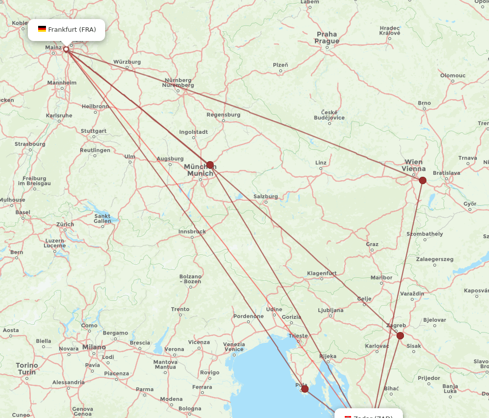 ZAD to FRA flights and routes map