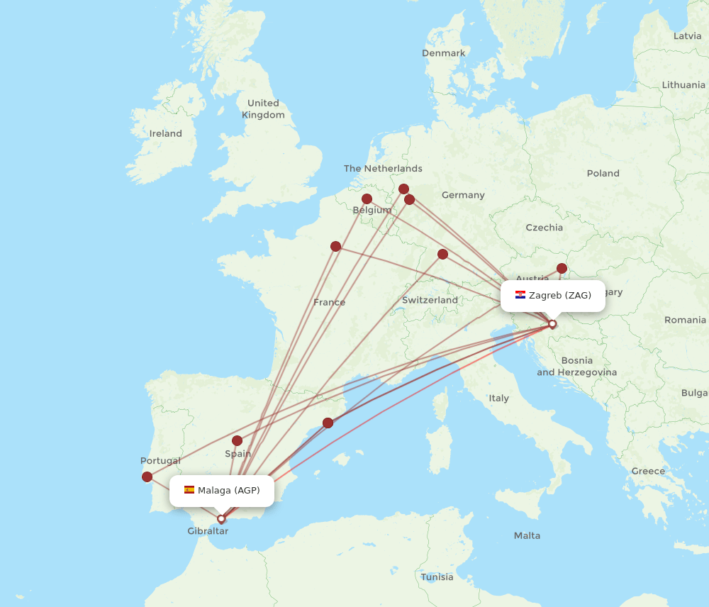ZAG to AGP flights and routes map