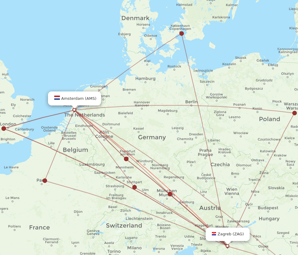 ZAG-AMS flight routes