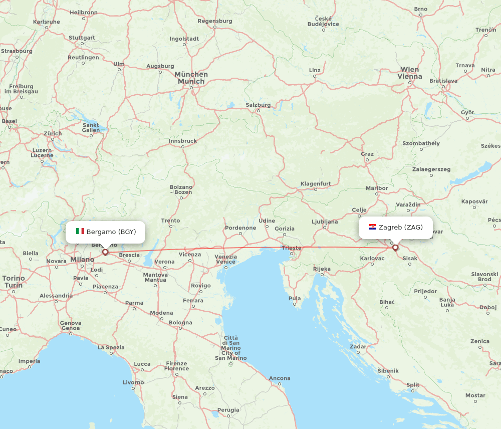 Zagreb - Milan route map and flight paths