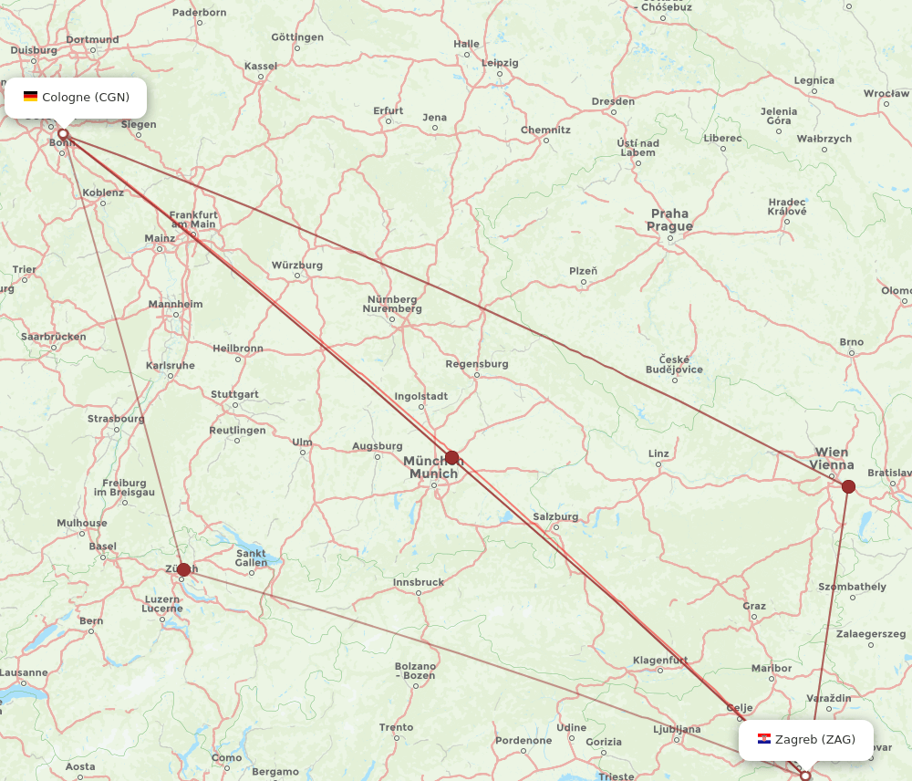 ZAG-CGN flight routes