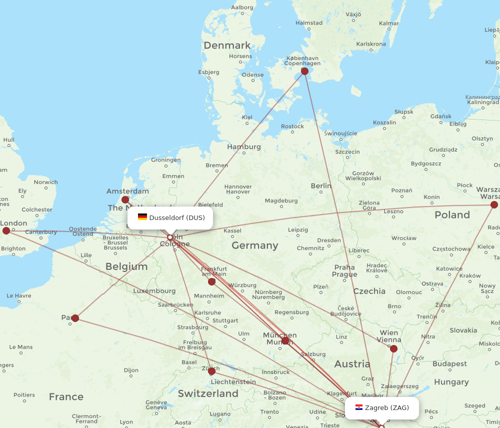 ZAG-DUS flight routes