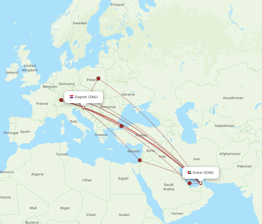 ZAG-DXB flight routes