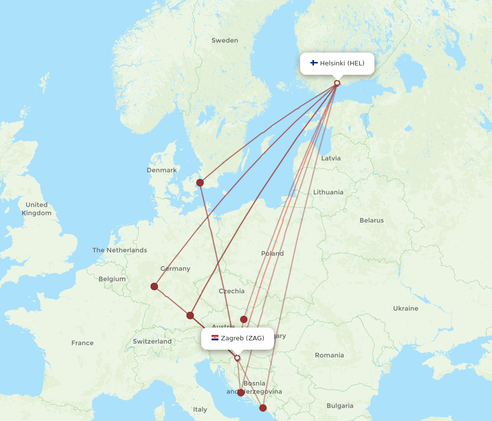 ZAG-HEL flight routes