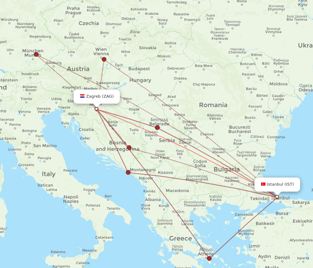 ZAG-IST flight routes
