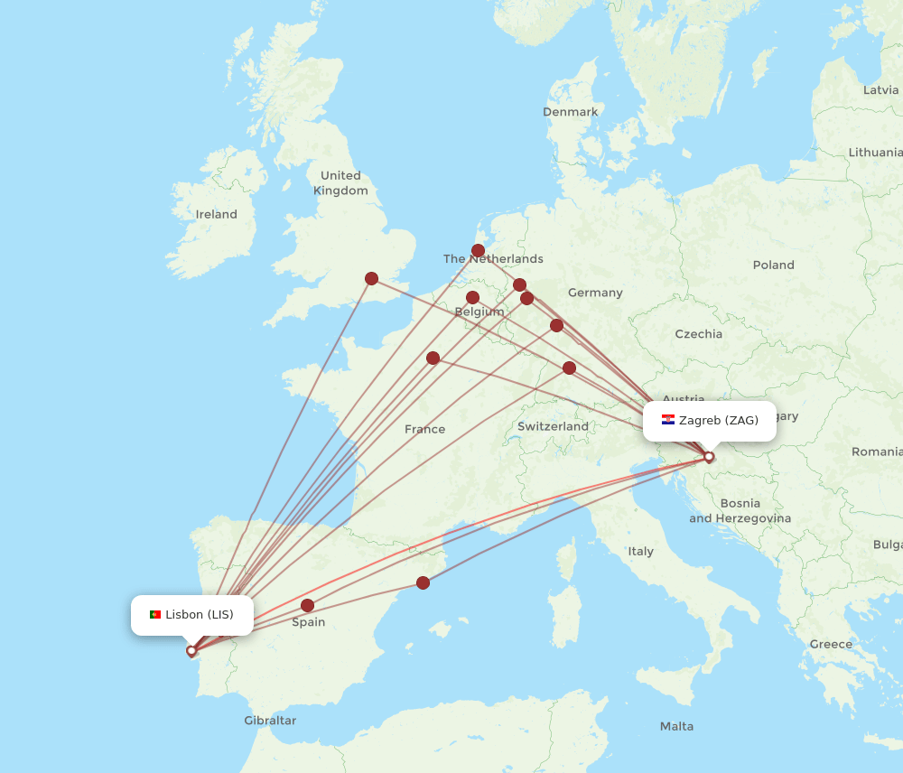 ZAG-LIS flight routes