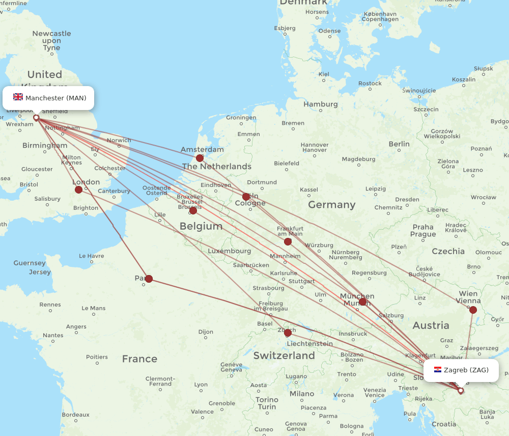 ZAG-MAN flight routes