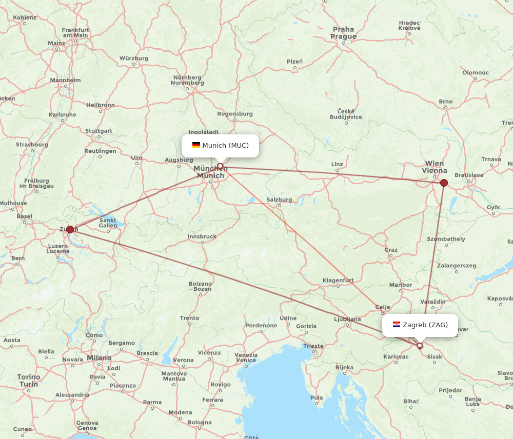 ZAG to MUC flights and routes map