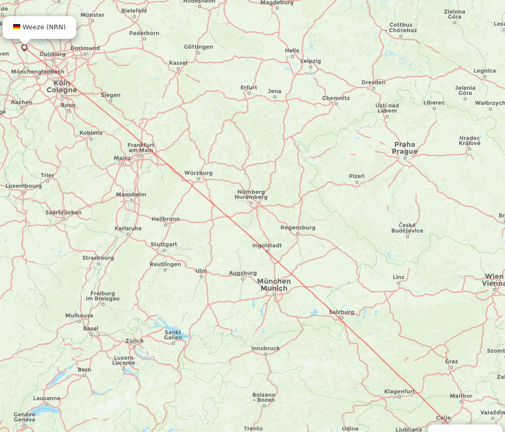 Zagreb - Dusseldorf route map and flight paths