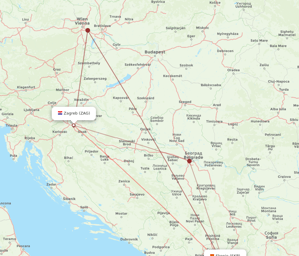 ZAG-SKP flight routes