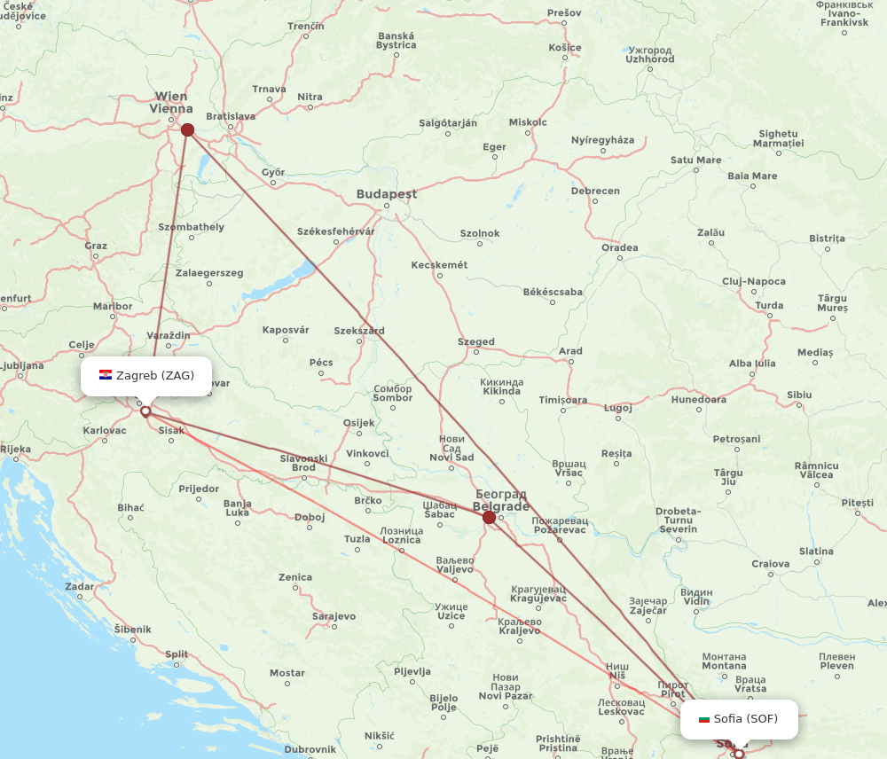 ZAG to SOF flights and routes map